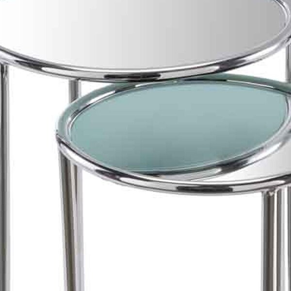Homeroots 12 x 12 x 22 in. Buffed Valor Nested Mirror Table - Set of 2 - 354673