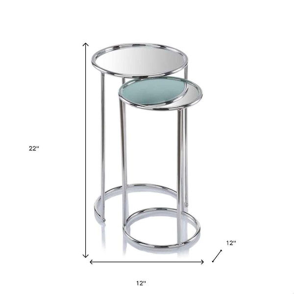 Homeroots 12 x 12 x 22 in. Buffed Valor Nested Mirror Table - Set of 2 - 354673