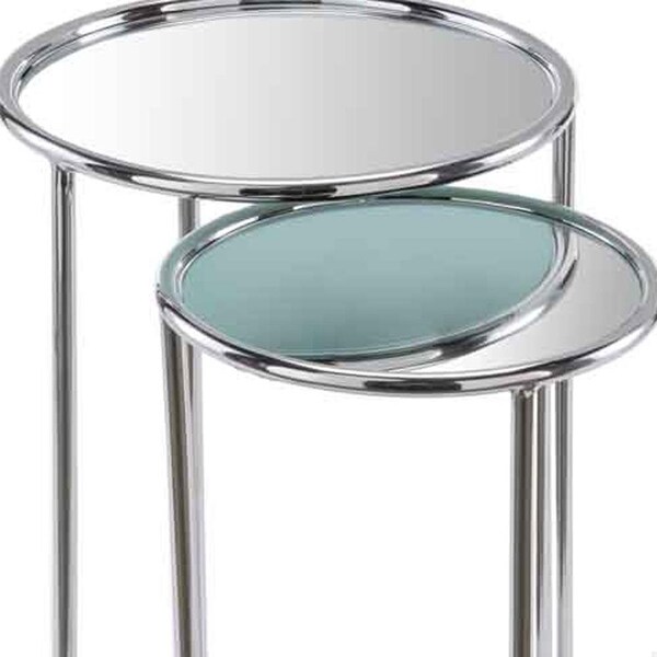 Homeroots 12 x 12 x 22 in. Buffed Valor Nested Mirror Table - Set of 2 - 354673
