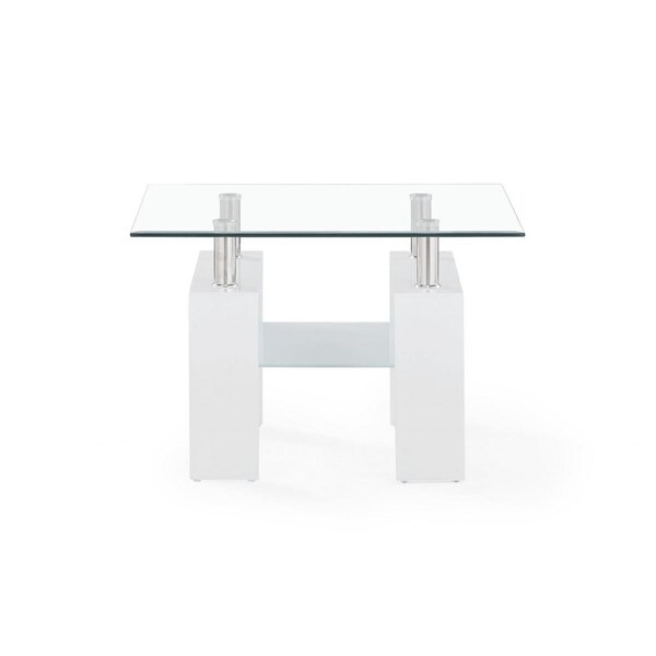 Gfancy Fixtures White Glossy Leg End Table with Rectangular Clear Glass Top - GF2627567