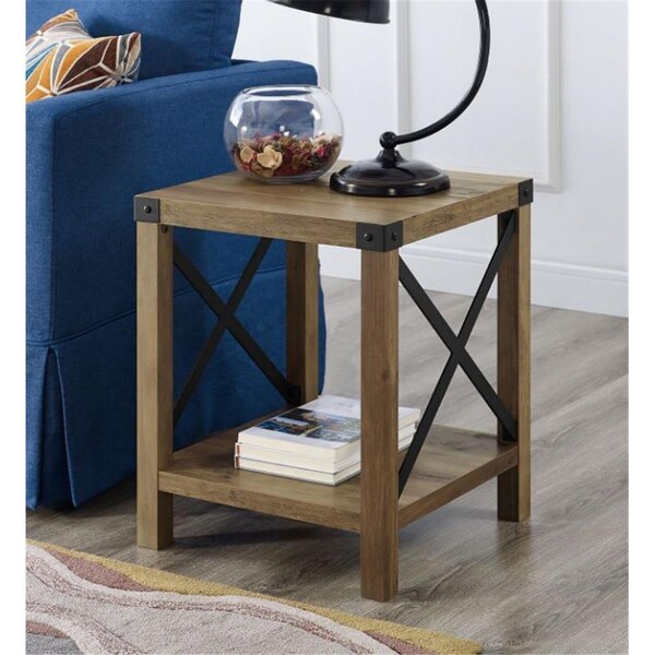 Walker Edison Furniture Walker Edison  18 in. Rustic Urban Industrial Metal X Accent Side Table - Rustic Oak - AF18MXSTRO
