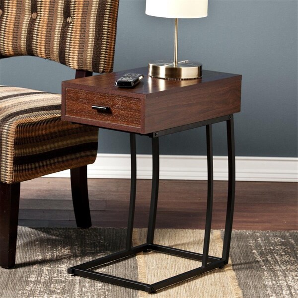 Gfancy Fixtures 23 in. Manufactured Wood & Iron Rectangular End Table with Drawer Brown - GF3111416