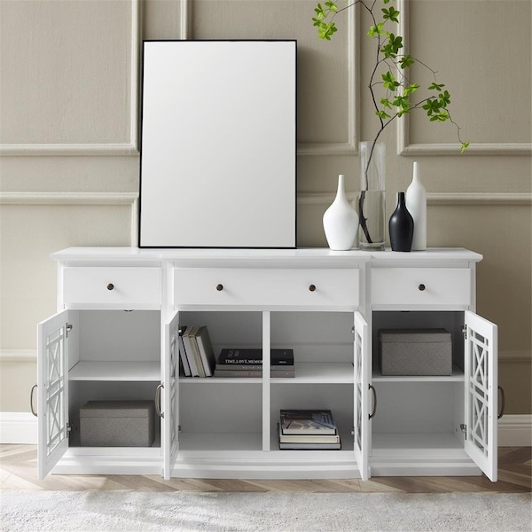 Walker Edison Furniture Walker Edison  60 in. Landon Tiered Fretwork Sideboard, White - BU60LANFWWH