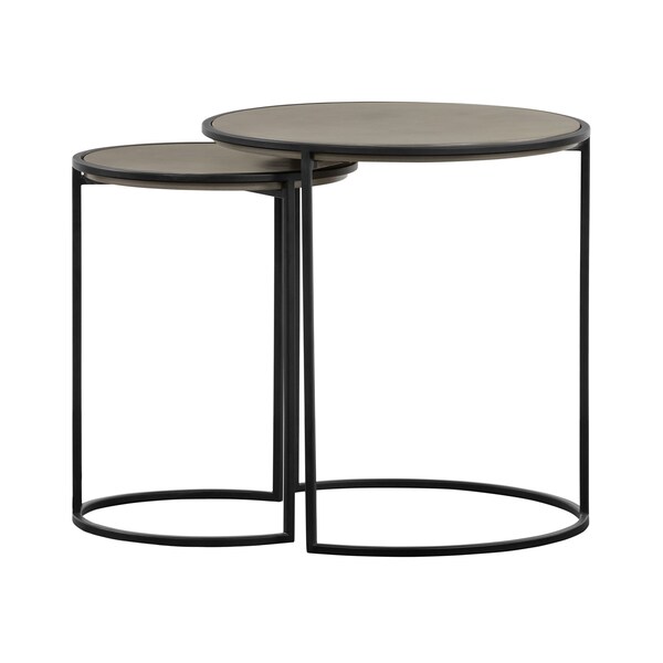 Armen Living Rina Concrete and Black Metal 2 Piece Nesting End Table Set - LCRILACCGR
