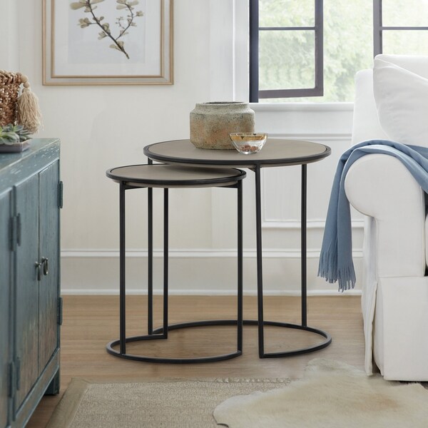 Armen Living Rina Concrete and Black Metal 2 Piece Nesting End Table Set - LCRILACCGR