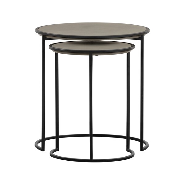 Armen Living Rina Concrete and Black Metal 2 Piece Nesting End Table Set - LCRILACCGR