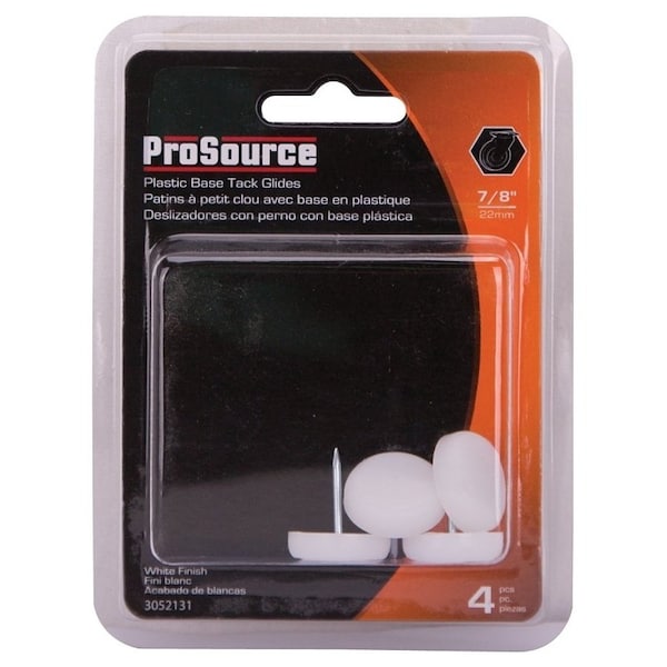 Prosource Furniture Glide, Plastic, White, White, 7/8 x 7/8 x 15/16 in Dimensions - FE-S514-PS