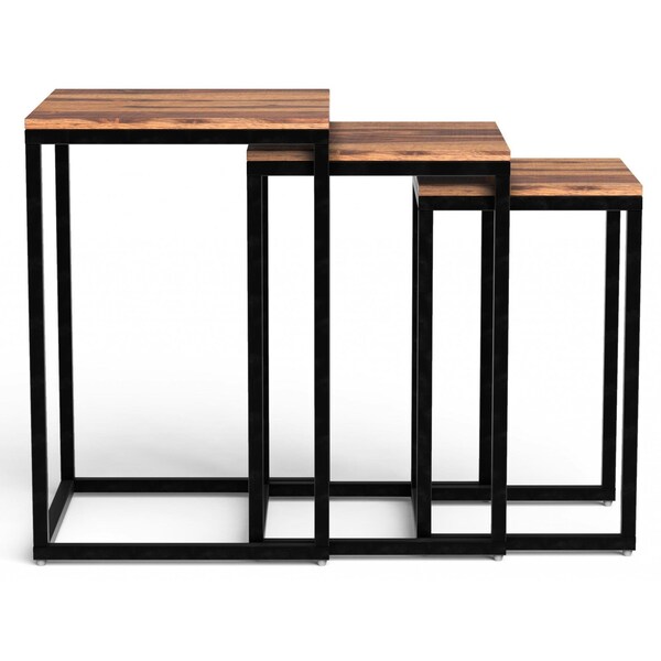 Homeroots Sheesham Wood Nesting Tables with Black Metal Legs, Set of 3 - 379805