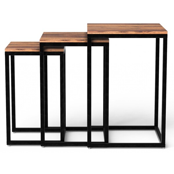 Homeroots Sheesham Wood Nesting Tables with Black Metal Legs, Set of 3 - 379805