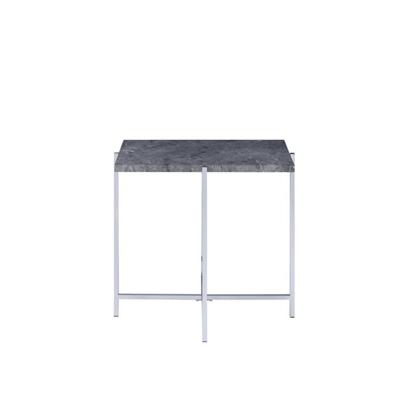 Gfancy Fixtures 24 in. Faux Marble Manufactured Wood & Metal Rectangular End Table Chrome - GF3101238