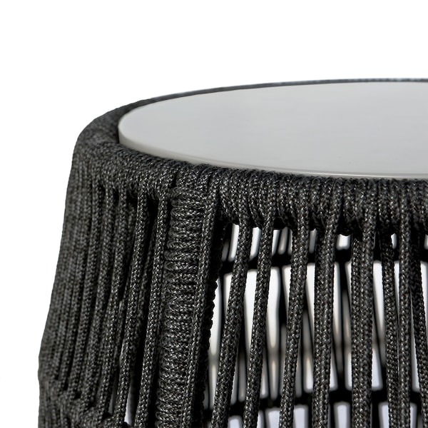 Armen Living Emory Indoor Outdoor Garden Stool End Table in Charcoal Rope and Gray Stone - 840254336001