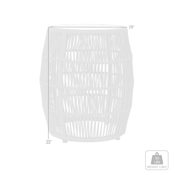 Armen Living Emory Indoor Outdoor Garden Stool End Table in Charcoal Rope and Gray Stone - 840254336001