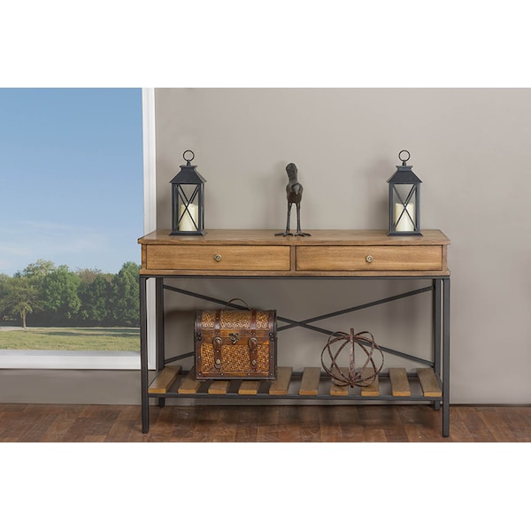 Baxton Studio Newcastle Wood and Metal Console Table-Criss-Cross - 111-5492