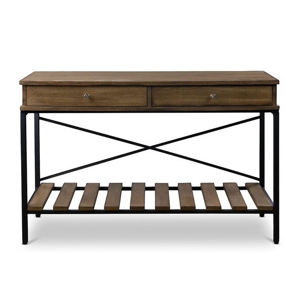 Baxton Studio Newcastle Wood and Metal Console Table-Criss-Cross - 111-5492