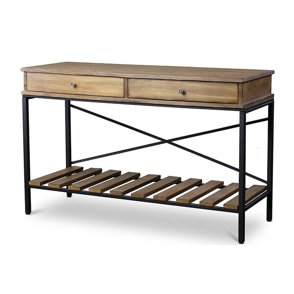 Baxton Studio Newcastle Wood and Metal Console Table-Criss-Cross - 111-5492