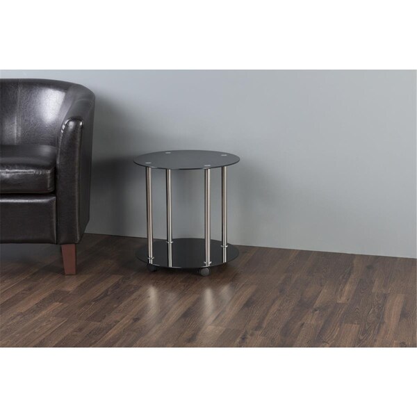 Seatsolutions 2 Tier Wheeled Occasional Round Table - Chrome Effect & Black Glass - SE2769983