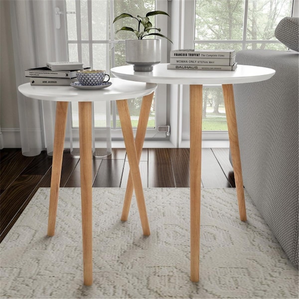 Lavish Home Lavish Home Nesting End Tables Mid - White - Set of 2 - 80-FT-5