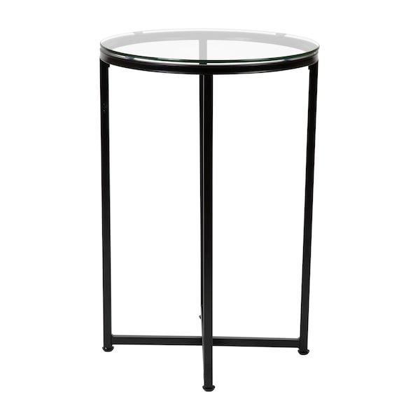 Flash Furniture Round Glass End Table with Matte Black Frame - NAN-JH-1786ET-BK-GG