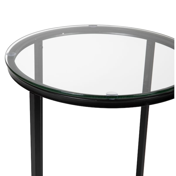 Flash Furniture Round Glass End Table with Matte Black Frame - NAN-JH-1786ET-BK-GG
