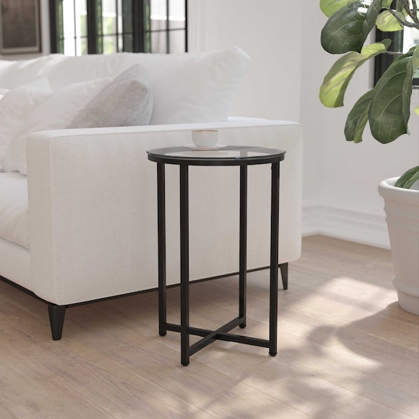 Flash Furniture Round Glass End Table with Matte Black Frame - NAN-JH-1786ET-BK-GG