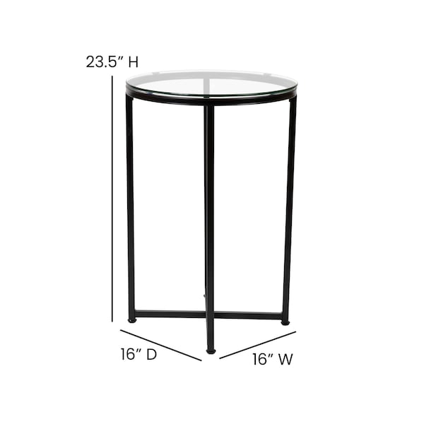 Flash Furniture Round Glass End Table with Matte Black Frame - NAN-JH-1786ET-BK-GG