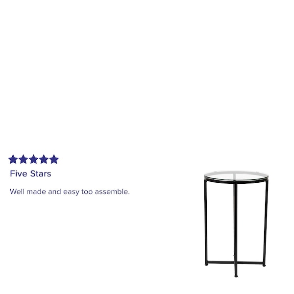 Flash Furniture Round Glass End Table with Matte Black Frame - NAN-JH-1786ET-BK-GG