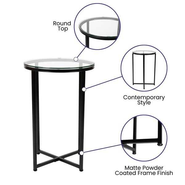 Flash Furniture Round Glass End Table with Matte Black Frame - NAN-JH-1786ET-BK-GG