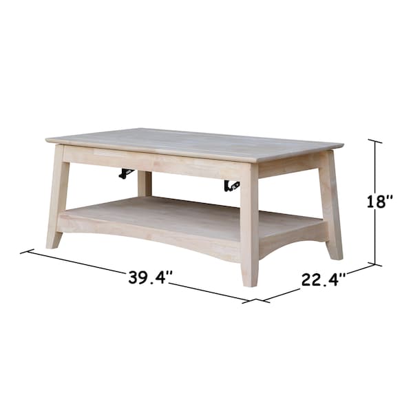 International Concepts Rectangle Bombay Tall Coffee Table-Includes Lift Top, 24 in W, 40 in L, 18 in H, Wood, Unfinished - OT-4TCL