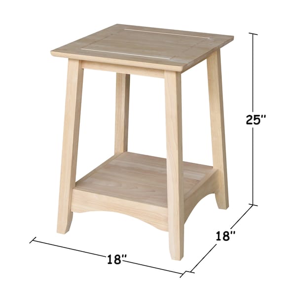 International Concepts Rectangle Bombay Tall End Table, 18 in W, 18 in L, 25 in H, Wood, Unfinished - OT-4TE