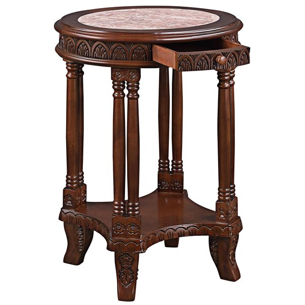 Design Toscano Balfour Colonnade Marble-Topped Hardwood Side Table - DY1522