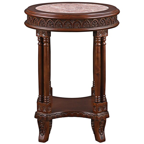 Design Toscano Balfour Colonnade Marble-Topped Hardwood Side Table - DY1522