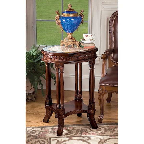 Design Toscano Balfour Colonnade Marble-Topped Hardwood Side Table - DY1522
