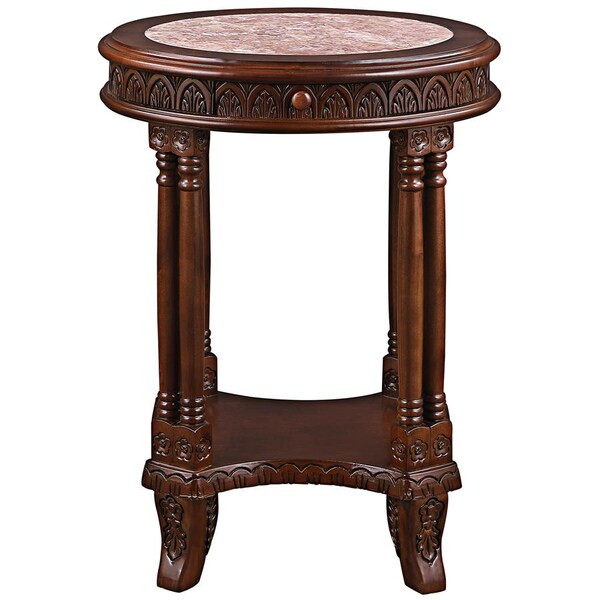Design Toscano Balfour Colonnade Marble-Topped Hardwood Side Table - DY1522