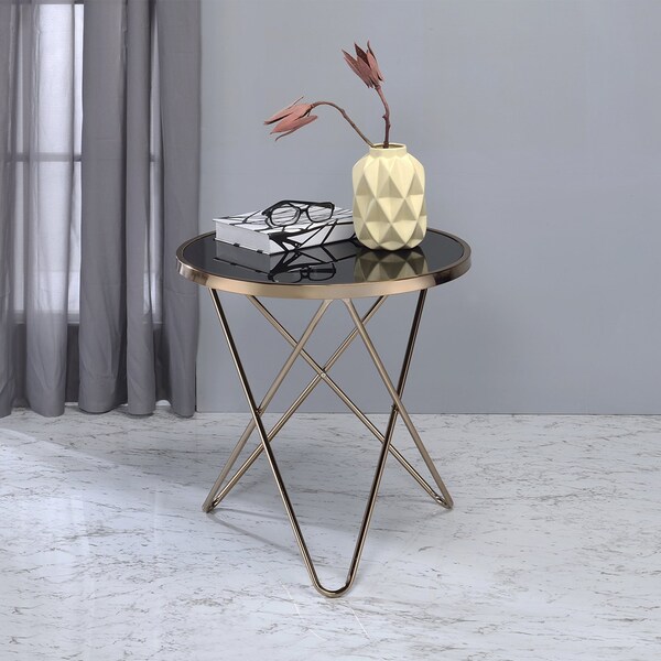 Acme End Table in Black Glass and Champagne - ER-0202CP