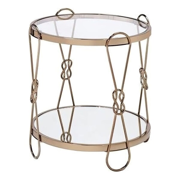 Acme Round Mirrored Top End Table with Metal Tube in Mirrored and Gold - ER-0274GD
