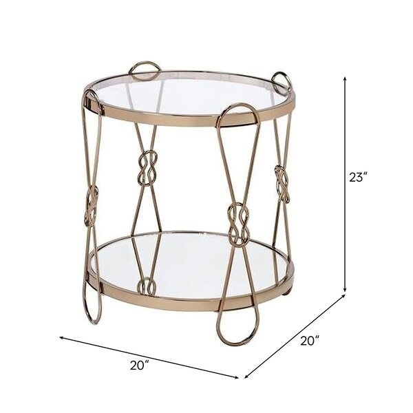 Acme Round Mirrored Top End Table with Metal Tube in Mirrored and Gold - ER-0274GD