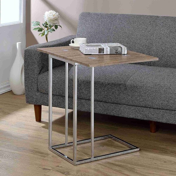 Acme Rectangular Swivel Wooden Top End Table in Gray Oak and Chrome - ER-086OAK