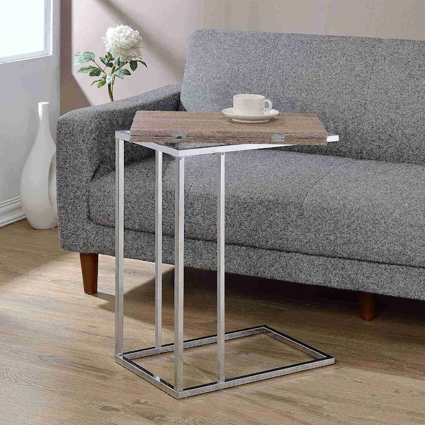 Acme Rectangular Swivel Wooden Top End Table in Gray Oak and Chrome - ER-086OAK
