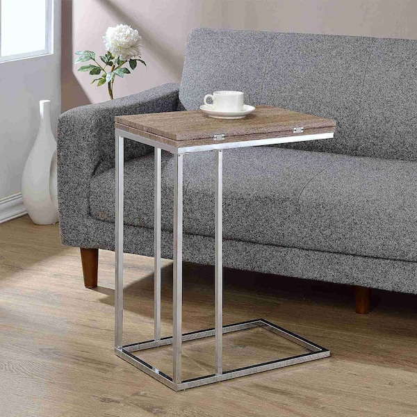 Acme Rectangular Swivel Wooden Top End Table in Gray Oak and Chrome - ER-086OAK