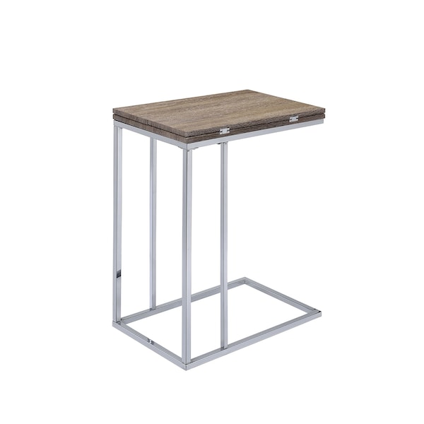 Acme Rectangular Swivel Wooden Top End Table in Gray Oak and Chrome - ER-086OAK