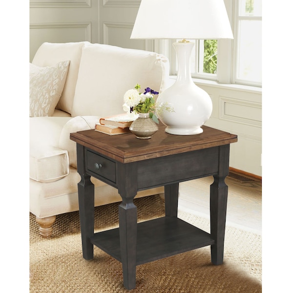 International Concepts Rectangle Vista End Table, 18 in W, 24 in L, 24 in H, Wood, Hickory/Washed Coal - OT45-15E