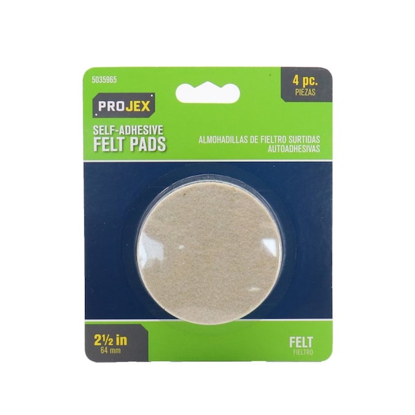 Projex Projex Felt Self Adhesive Surface Pad Brown Round 2-1/2 in. W 4 pk - P0103