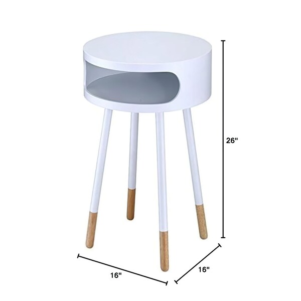 Acme Round Wooden End Table with 1 Compartment in White and Natural - ER-0241WH