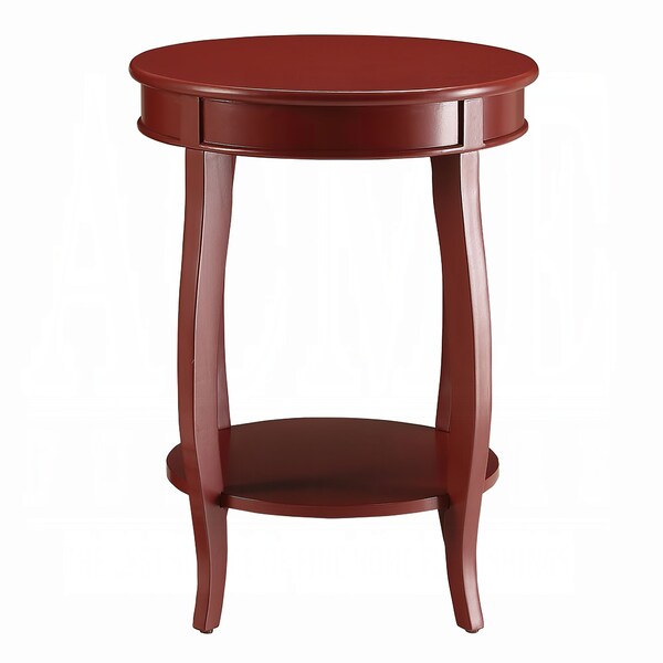Acme Wood Round End Table with Bottom Shelf in Red - ER-0223RD
