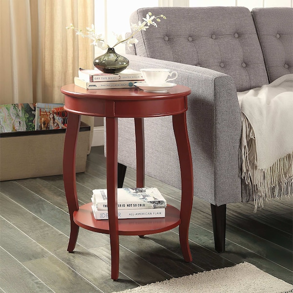 Acme Wood Round End Table with Bottom Shelf in Red - ER-0223RD