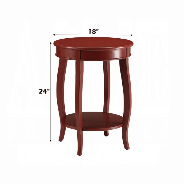 Acme Wood Round End Table with Bottom Shelf in Red - ER-0223RD