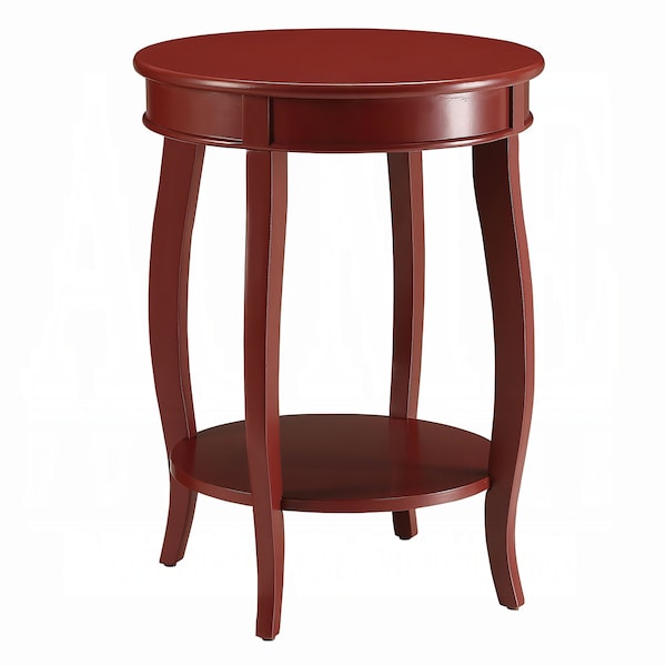 Acme Wood Round End Table with Bottom Shelf in Red - ER-0223RD
