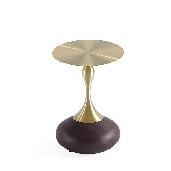 Manhattan Comfort Round End Table, 15.75 in L, Stainless Steel, Brown and Gold - ET006-BR