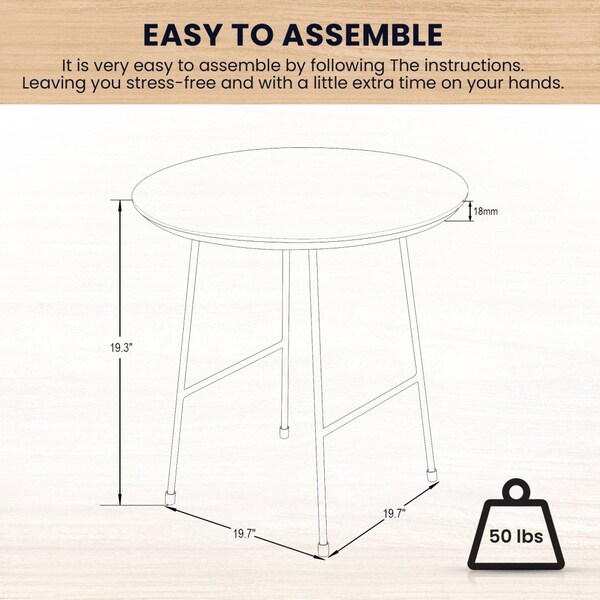 Leisuremod Round 19.7 in W, 19.3 in L, MDF/Stainless Steel, Natural Wood - RSBL-19NW