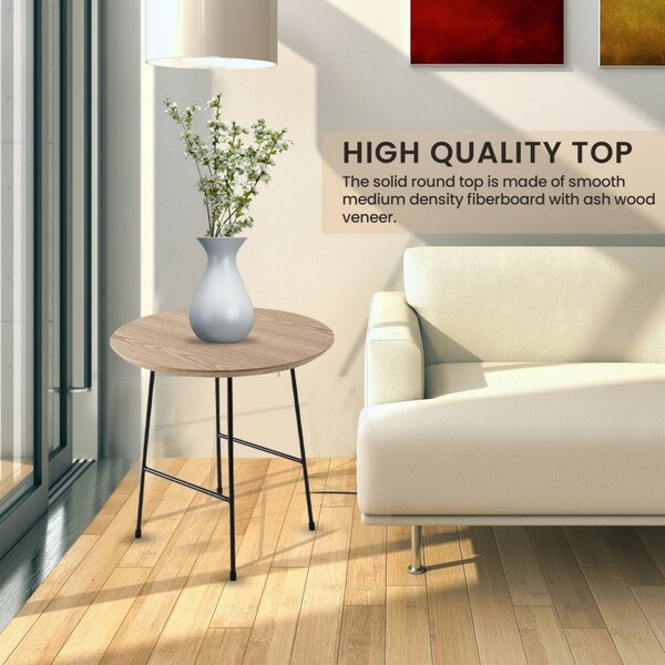 Leisuremod Round 19.7 in W, 19.3 in L, MDF/Stainless Steel, Natural Wood - RSBL-19NW